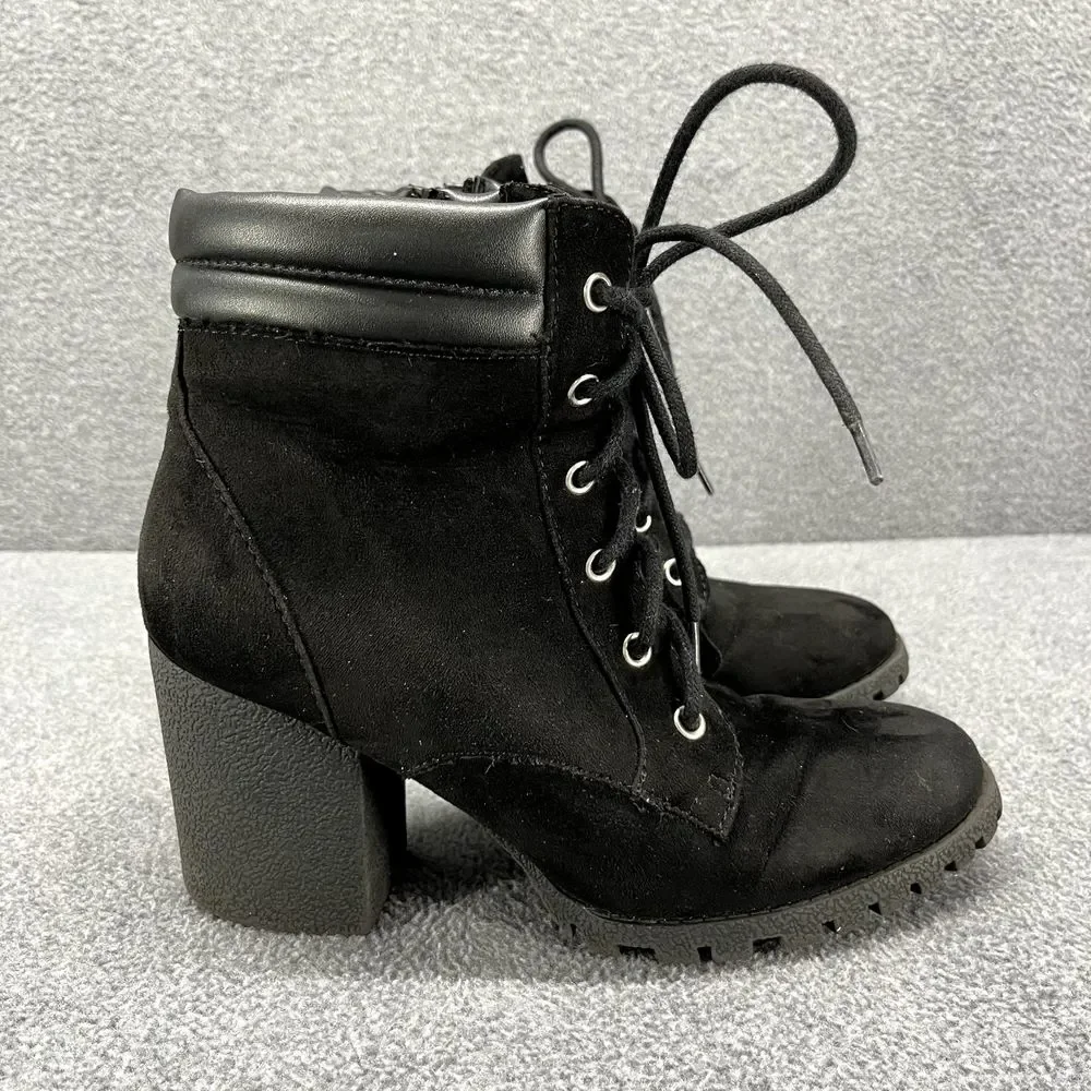 Sugar Boots Women 6 M Black Lacy Suede Heeled Zipper Lace‎ Up